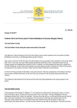 Pastoral visit to the Roman parish of Santa Maddalena di Canossa