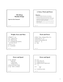 330:148 (g) Machine Design 2. Force, Work and Power Weight