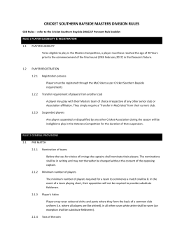 CRICKET SOUTHERN BAYSIDE MASTERS DIVISION RULES