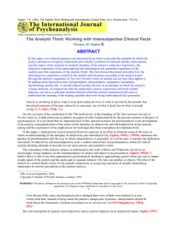 The Analytic Third: Working with Intersubjective Clinical Facts