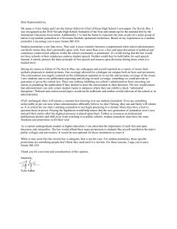 Dear Representatives, My name is Tyler Arden and I am the former