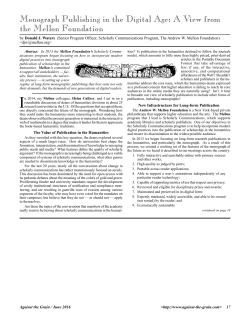 Monograph Publishing in the Digital Age: A