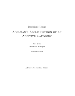 Adelman`s Abelianisation of an Additive Category