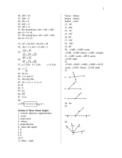 Section 2: More About Angles 1. vertical, adjacent, supplementary 2