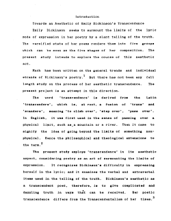 Introduction Towards an Aesthetic of Emily Dickinson`s