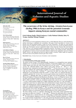 The occurrence of the brine shrimp, Artemia franciscana (Kellog