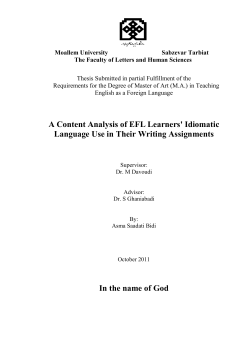 A Content Analysis of EFL Learners` Idiomatic Language Use in