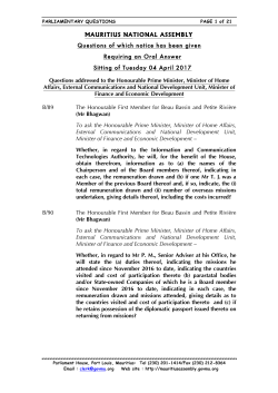MAURITIUS NATIONAL ASSEMBLY Questions of which notice has