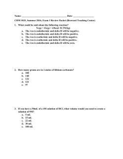 CHM 1025, Summer 2016, Exam 3 Review Packet (Broward Teachin