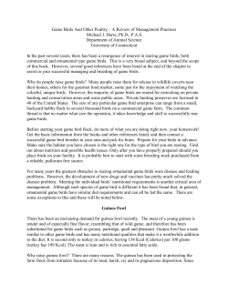 Game Birds And Other Poultry &ndash; A Review of Management Practices