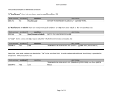 Item Condition The condition of parts is referenced as