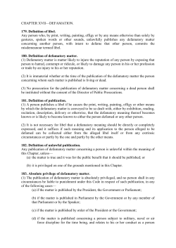 CHAPTER XVII&mdash;DEFAMATION. 179. Definition of libel. Any person