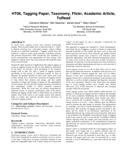 HT06, Tagging Paper, Taxonomy, Flickr, Academic Article, ToRead