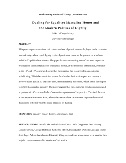 Dueling for Equality: Masculine Honor and the Modern Politics of
