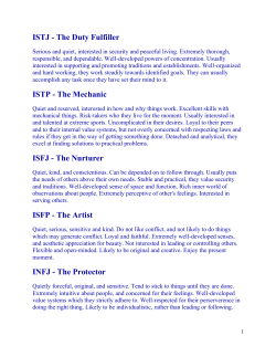 ISTJ - The Duty Fulfiller ISTP - The Mechanic ISFJ