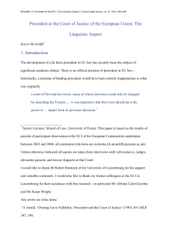 Precedent at the ECJ - the Linguistic Aspect