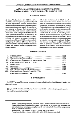 A Canadian Commentary on Constructive Expropriation Law Under