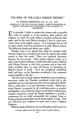 the role of the early hebrew prophet j