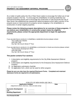 CITY OF NEW HAVEN PROPERTY TAX ASSESSMENT DEFERRAL