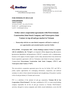 Swiber enters cooperation agreements with Petrovietnam
