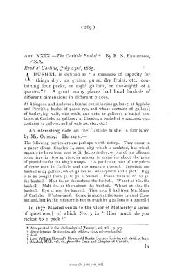 ART. XXIX.&mdash;The Carlisle Bushel.* By RS FERGUSON, FSA Read at