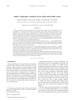 Surface Temperature Variations in East Africa and Possible Causes