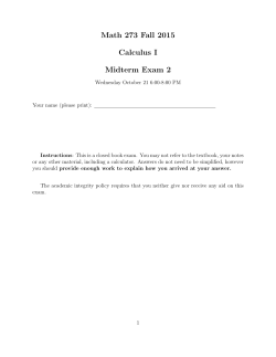 Math 273 Fall 2015 Calculus I Midterm Exam 2