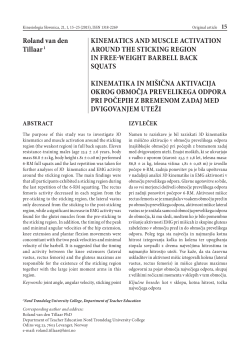 kinematics and muscle activation around the sticking region in free