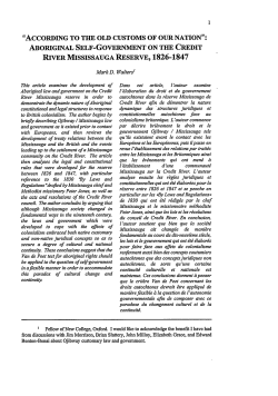 According to the Old Customs of Our Nation: Aboriginal Self