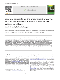 Monetary payments for the procurement of oocytes for stem cell