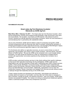 Great Lakes Ag-Tech Business Incubator Rebrands as ACRE Ag-Tech