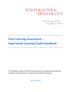 Prior Learning Assessment Handbook - 2016