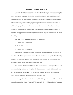 THE DOCTRINE OF ANALOGY Conflicts about the nature of God