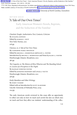 "A Tale of Our Own Times": Early American Women`s Novels