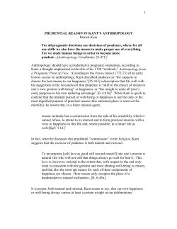 1 PRUDENTIAL REASON IN KANT`S ANTHROPOLOGY Patrick