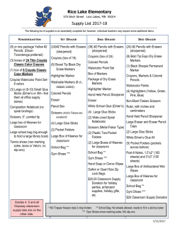 Rice Lake Elementary Supply List 2016-17