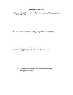 Implicit Differentiation 1. Consider the circle 2 + y2 = 9. Write the