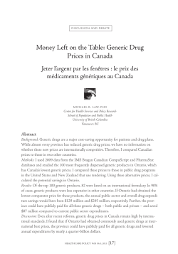 Money Left on the Table: Generic Drug Prices in Canada
