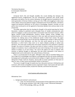 1 The Kantian Revolution Dr Christopher Meckstroth 2017