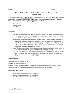 Expectations for Unit Two: Mixtures and Compounds Proof Pass