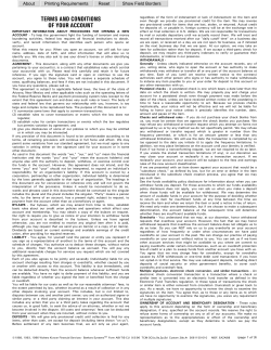 TERMS AND CONDITIONS OF YOUR ACCOUNT