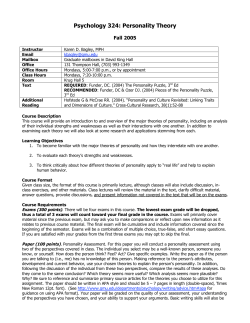 Psychology 324: Personality Theory