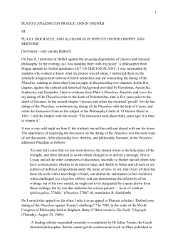 Plato`s Phaedrus In Prague and In Oxford