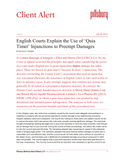 English Courts Explain the Use of `Quia Timet` Injunctions to