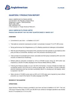 Anglo American Platinum Limited Production Report for the first
