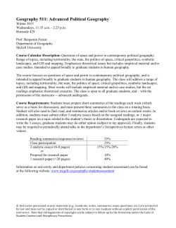 Geography 511: Advanced Political Geography