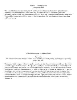 Algebra 1 Summer Packet Prerequisite Skills This packet includes
