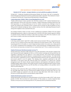 FIRST QUARTER 2017 INTERIM MANAGEMENT STATEMENT