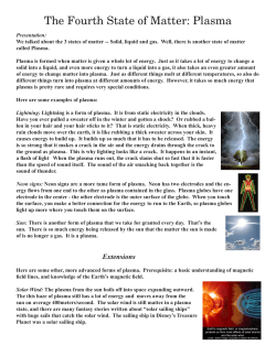 The Fourth State of Matter: Plasma