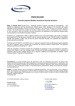 PRESS RELEASE Fluorsid acquires Boliden aluminium fluoride